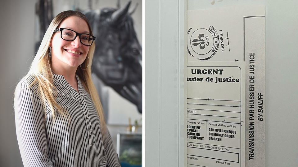 Andréanne Duval est huissière de justice et associée pour DLK,dont le bureau est situé à Chicoutimi. Un huissier de justice possède des droits et des devoirs définis par la loi, dont celui de pouvoir signifier des documents à l'huis de la porte des débiteurs. (Photo Gracieuseté TomCore et reconstitution)